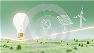 Renewable Energy Light Bulb with Solar and Wind Power Icons