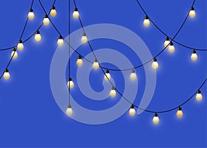 Glowing light bulb garland. Repeated decorative lamp garland. Wall decor for party. Vector