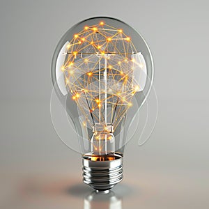 Glowing light bulb with global network inside, 3D rendering.