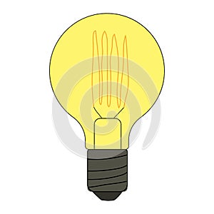Glowing light bulb icon. Vector doodle illustration of an incandescent light bulb. Energy saving