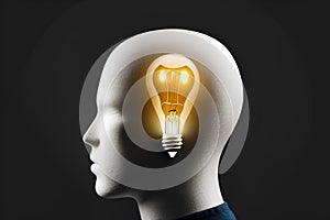A glowing light bulb inside man\'s head. Concept Art. Generative AI