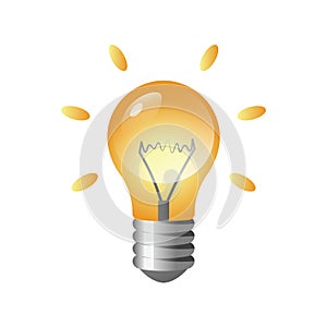 Glowing light bulb isolated cartoon design. Shining incandescent lamp vector illustration in flat style. Business idea