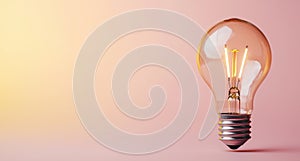 Glowing light bulb on pink and yellow background