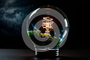 Glowing light bulb with planet earth inside. Global energy crisis in world. Blackout concept