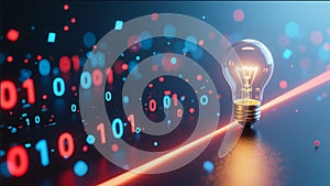 Digital Light Bulb with Binary Code Innovation Concept