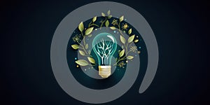 Glowing Light Bulb with Tree Design for Green Energy Concept. Creative Eco Lightbulb. Generative AI