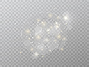 Glowing light effect isolated on transparent background. Star burst with white and gold sparkles. Magic glitter dust particles.