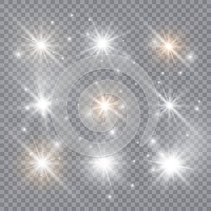 Glowing light explodes on a transparent background. Sparkling magical dust particles. Bright Star. Vector illustration.