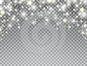 Glowing light frame on transparent background. Christmas decoration. Magic light effect. Glitter gold and white sparkles