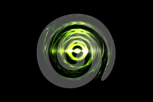 Glowing light green vortex on black backdrop, abstract background