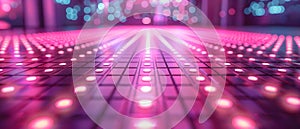 Glowing Light Grid on LED Dance Floor at a Pink Disco Nightclub. Concept Disco Nightclub, LED Dance