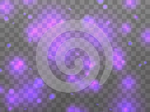 Glowing light on a transparent background. Glowing particles violet color, magic glow. Sparkling light. Star dust