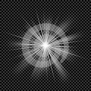 Glowing light transparent burst. Vector sunlight background with ray sparkles.