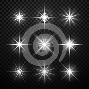Glowing light vector effects, stars bursts with sparkles