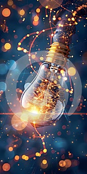 Glowing Lightbulb with Abstract Bokeh Background. Generative ai