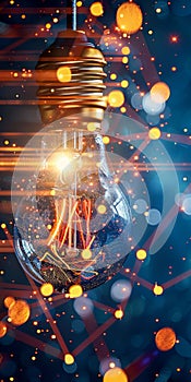 Glowing Lightbulb with Abstract Bokeh Background. Generative ai