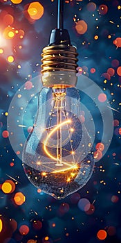 Glowing Lightbulb with Abstract Bokeh Background. Generative ai