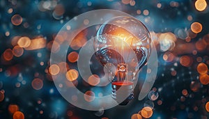 Glowing lightbulb as innovation idea. AI generated.
