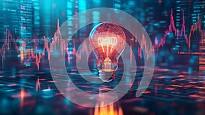 Glowing Lightbulb on a Digital Data Background