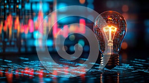 Glowing Lightbulb with Digital Data Pattern on a Dark Background