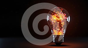 Glowing Lightbulb Filled with Warm Flowers on Dark Background