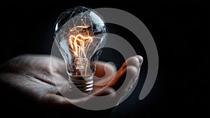 glowing lightbulb held gently in hand