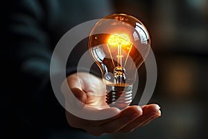 Innovative Idea Concept with Glowing Lightbulb in Human Hand - Creativity and Inspiration Symbol Generative AI