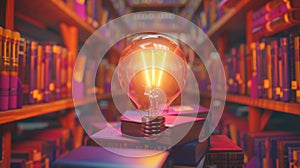 The Glowing Lightbulb in Library.AI generated image