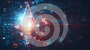 A glowing lightbulb made of digital data and code