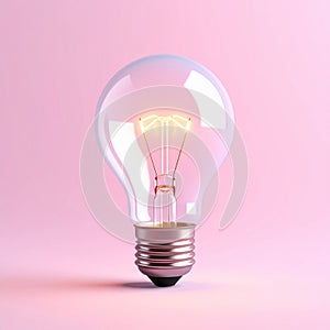 Glowing Lightbulb on Pink Background