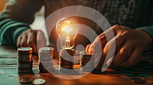 The Lightbulb on Coin Stacks.AI generated image