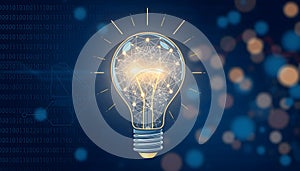 Digital Idea Lightbulb with Binary Code Background