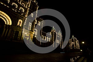 Glowing lights of the British Columbia parliament