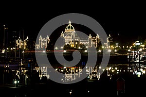 Glowing lights of the British Columbia parliament