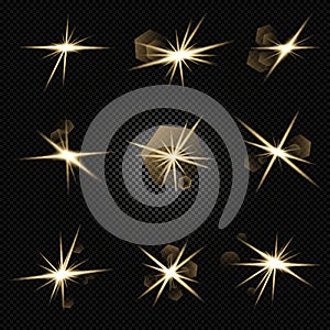 Glowing lights effect, flare, explosion and stars. Special effect isolated