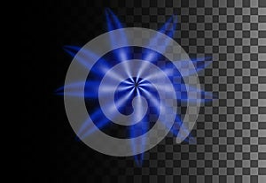 Glowing line abstract effect. Blue star light effect on transparent background. Star geometry shape. Wormhole space