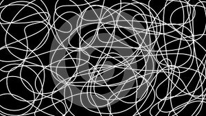 Glowing line on a dark background. Self drawing animation of neon shining line. Doodle thread drawing chaotic abstract background