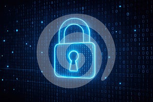 Glowing Lock Symbol Against Digital Binary Code Security