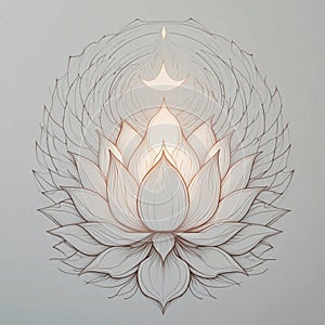 Glowing Lotus Under Crescent Moon with Radiant Mandala Energy-Line Art photo