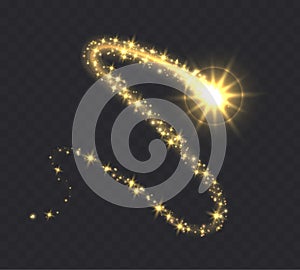 Glowing magic swirl, golden light trail effect with sparkles.