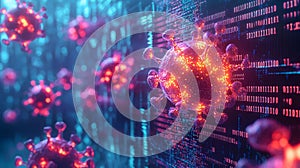 Glowing Malware Infection on Computer Screen Visualization