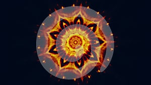 Glowing mandala fire flower orange ornament black