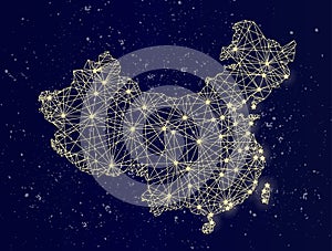 Glowing map of China on the night sky