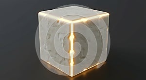 Glowing Marble Cube on Dark Background