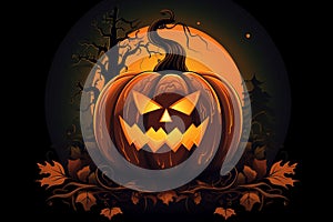 Glowing Menace: Iconic Halloween Pumpkin Lantern in Flat Design