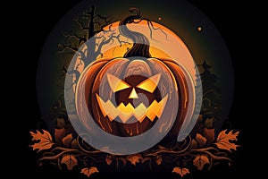 Glowing Menace: Iconic Halloween Pumpkin Lantern in Flat Design photo