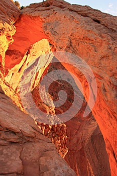 Glowing Mesa Arch at sunrise, Canyonlands National Park, Utah, U