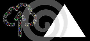 Flare Mesh Carcass Cloud Upload Icon with Flare Spots