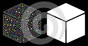 Bright Mesh Wire Frame Cube Icon with Flare Spots