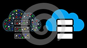 Glowing Mesh 2D Cloud Database Icon with Flash Spots